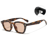 (6 PACK) Wholesale Sunglasses New Arrival Men Women Vintage Rivet Square 2023 - BulkSunglassesWholesale.com - Leopard Print Frame Tea